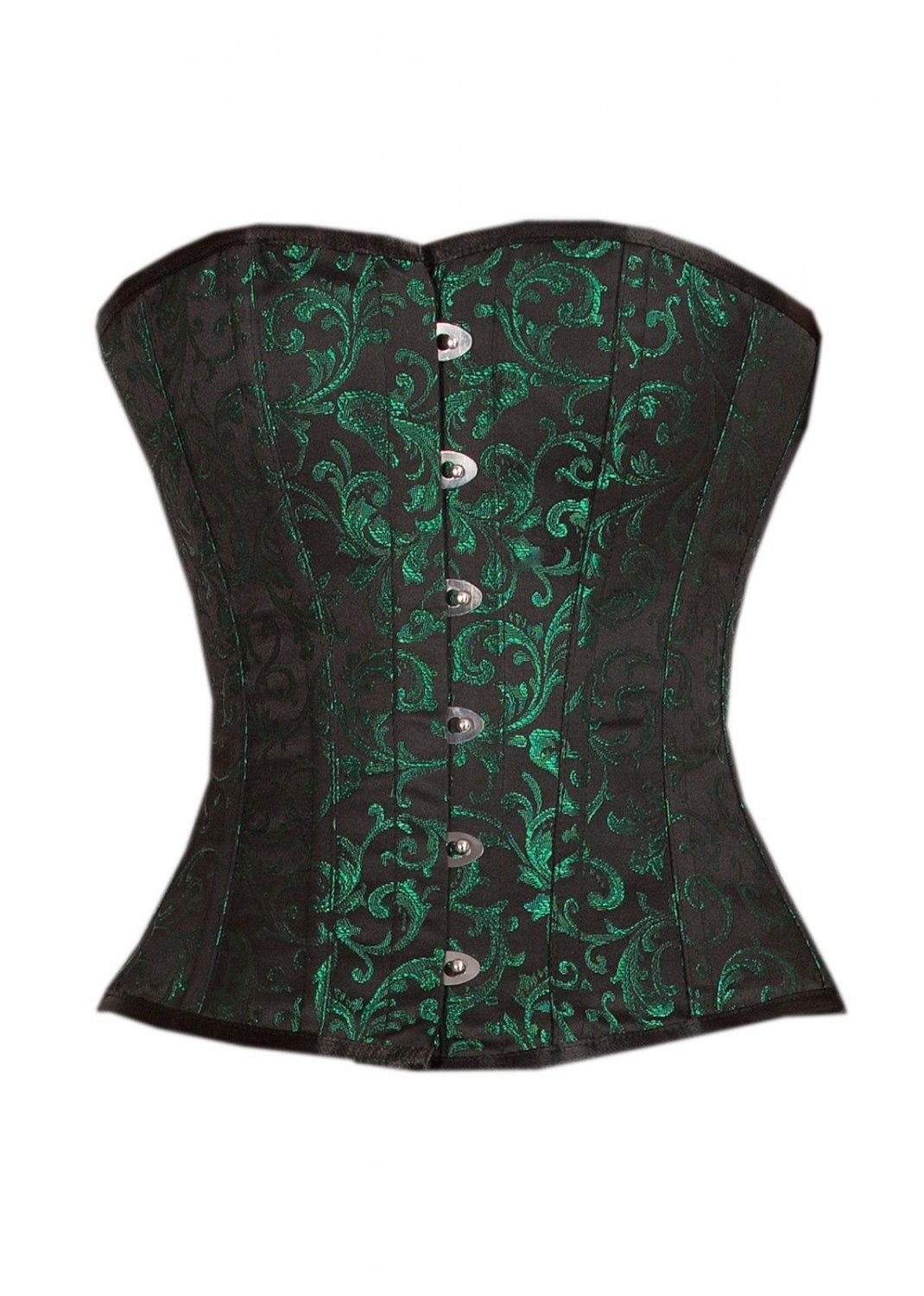 Green Black Brocade Gothic Burlesque Party Costume  Bustier Overbust Corset Top