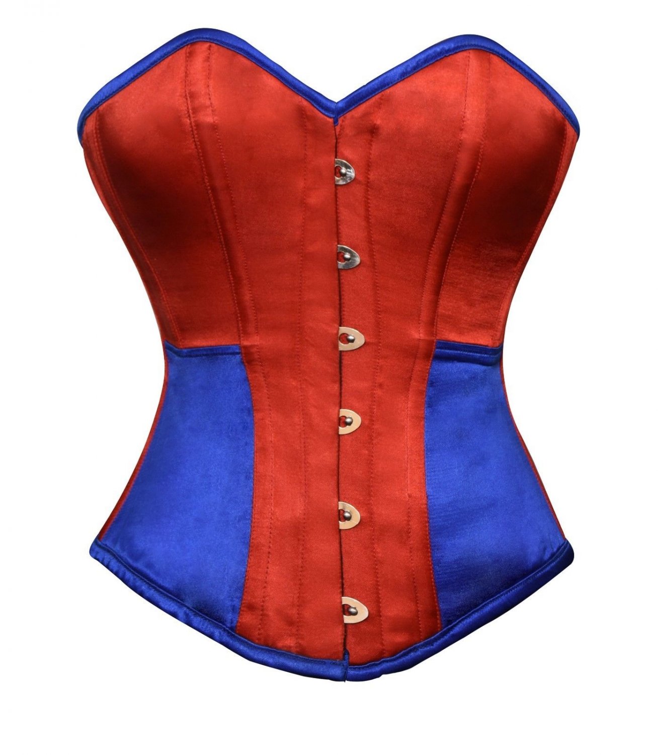 Red Blue Satin Gothic Burlesque Waist Training Bustier Overbust Corset Costume