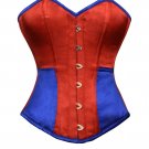 Red Blue Satin Gothic Burlesque Waist Training Bustier Overbust Corset Costume