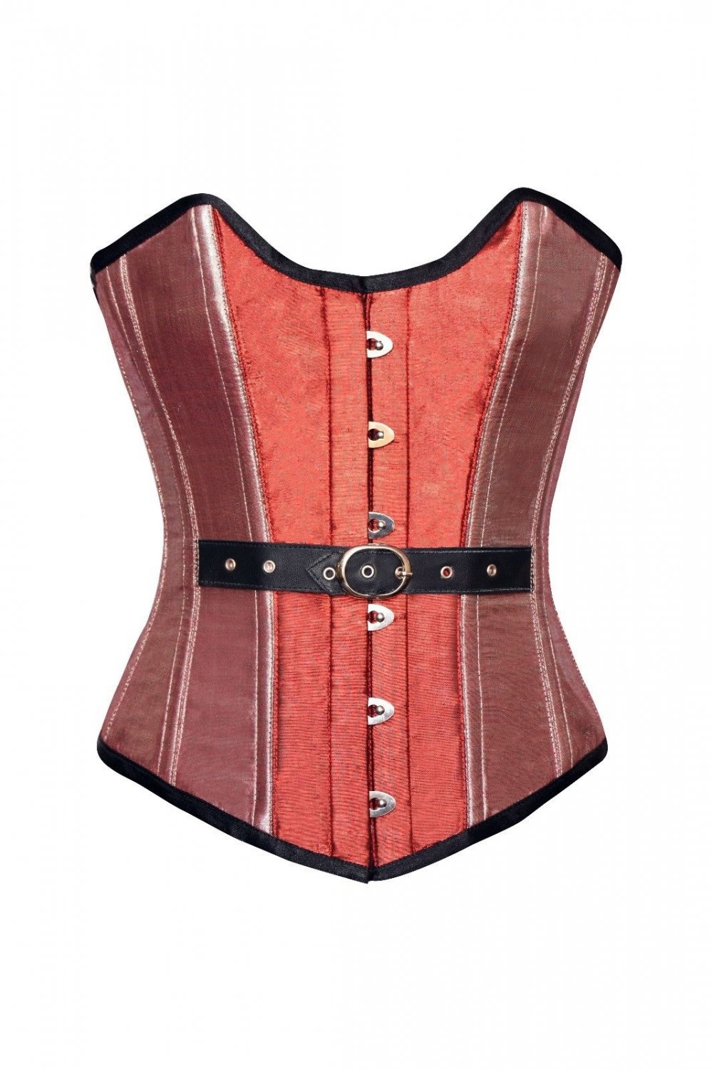 Orange Pink Silk Gothic Burlesque Bustier Waist Training Overbust Corset Costume