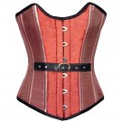 Orange Pink Silk Gothic Burlesque Bustier Waist Training Overbust Corset Costume