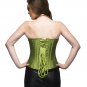 Pea Green Silk Gothic Burlesque Bustier Waist Training Overbust Corset Costume