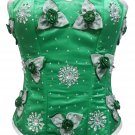Green Satin Handmade Sequins Gothic Burlesque Waist Training Overbust Corset Top