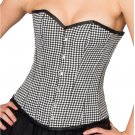 Women’s Black White Check Polyester Burlesque Waist Cincher Overbust Corset Top