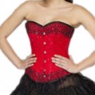 Red Satin Handmade Sequins Halloween Costume Goth Burlesque Overbust Corset Top