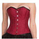 Red Cotton Black Satin Piping Gothic Burlesque Bustier Overbust Corset Costume