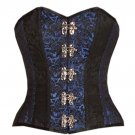 Blue Black Brocade Gothic Burlesque Waist Training Bustier Overbust Corset Top