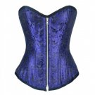 Blue Black Brocade Zip Goth Burlesque Double Bone Waist Cincher Overbust Corset