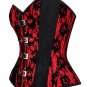 Red & Black Satin Net Burlesque Waist Training Halloween Costume Overbust Corset