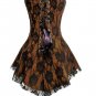 Brown Satin Black Net Goth Burlesque Bustier Waist Shaper Overbust Corset Dress
