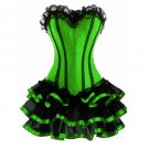 Green Satin Black Frill Tutu Skirt  Burlesque Overbust Corset Dress