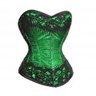 Green Satin Black Sequins Burlesque Bustier Waist Training Overbust Corset Top