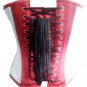 Red White Satin Black Leather Belts Gothic Steampunk Bustier Overbust Corset Top