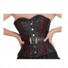 Red Black Brocade & Leather Gothic Burlesque Bustier Overbust Corset Costume