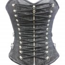 Black Brocade Leather Zipper Laces Gothic Steampunk Bustier Overbust Corset Top