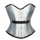 Silver Silk Leather Belt Burlesque Bustier Waist Shaper Overbust Corset Costume