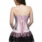 Pink Satin Handmade Sequins Gothic Burlesque Bustier Costume Overbust Corset Top
