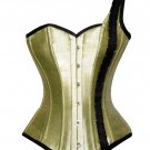 Olive Green Silk One Shoulder Strap Gothic Burlesque Bustier Overbust Corset Top