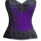 Purple Satin Handmade Sequins Gothic Burlesque Waist Trainer Overbust Corset Top