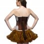 Brown Satin Handmade Sequins Burlesque Waist Cincher Bustier Overbust Corset Top