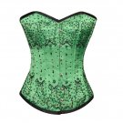 Green Satin Black Sequins Goth Burlesque Waist Training Overbust Corset Costume