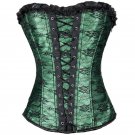 Green Satin Black Net Gothic Burlesque Bustier Waist Shaper Overbust Corset Top