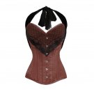 Brown Tapta Net Lacing Burlesque Bustier Waist Training LONG Overbust Corset Top
