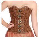 Printed Brown Soft Leather Gothic Steampunk Waist Training Overbust Corset Top