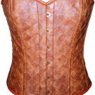 Brown Faux Leather Gothic Steampunk Waist Training Bustier Overbust Corset Top