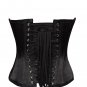 Black Satin Blue Flower-De-Luce Print Burlesque Waist Shaper Overbust Corset Top