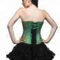 Green Satin Sequins Handmade Bustier Costume Waist Training Overbust Corset Top