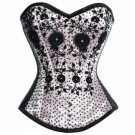 White Satin Black Handmade Sequins Gothic Burlesque Bustier Overbust Corset Top
