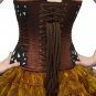 Brown Satin Sequins Burlesque Goth Bustier Waist Cincher Overbust Corset Costume