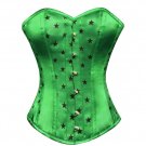 Green Satin Black Stars Print Burlesque Waist Shaper Bustier Overbust Corset Top