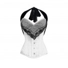 White Tapta Net Lacing Burlesque Bustier Waist Trainer LONG Overbust Corset Top
