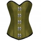 Olive Green Satin Gothic Steampunk Bustier Waist Shaper LONG Overbust Corset Top