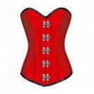 Red Silk Seal Lock Steampunk Bustier Waist Training LONG Overbust Corset Costume