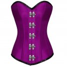 Purple Satin Seal Lock Steampunk Bustier Waist Training LONG Overbust Corset Top
