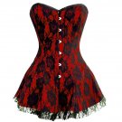 Red Satin Black Net  Goth Burlesque Costume Overbust Corset Dress