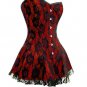 Red Satin Black Net Goth Burlesque Costume Overbust Corset Dress