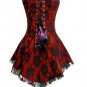 Red Satin Black Net Goth Burlesque Costume Overbust Corset Dress