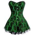 Green Satin Black Net  Goth Burlesque Costume Overbust Corset Dress