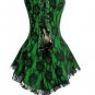 Green Satin Black Net Goth Burlesque Costume Overbust Corset Dress