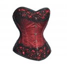 Red Satin Handmade Sequins Gothic Burlesque Waist Training Overbust Corset Top