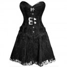 Black Satin & Net Overlay Gothic Burlesque Waist Training Overbust Corset Dress