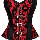 Red & Black Satin Net Burlesque Waist Training Bustier Overbust Corset Costume