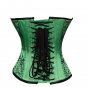 Green Satin Black Sequins Gothic Burlesque Waist Training Overbust Corset Top