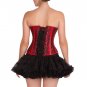 Red Black Brocade Leather Strips Gothic Steampunk Bustier Overbust Corset Top