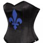 Black Satin Blue Flower-De-Luce Print Goth Burlesque Bustier Overbust Corset Top