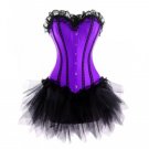 Purple Satin Black Net Tutu Skirt Basque Waist Cincher Overbust Corset Dress
